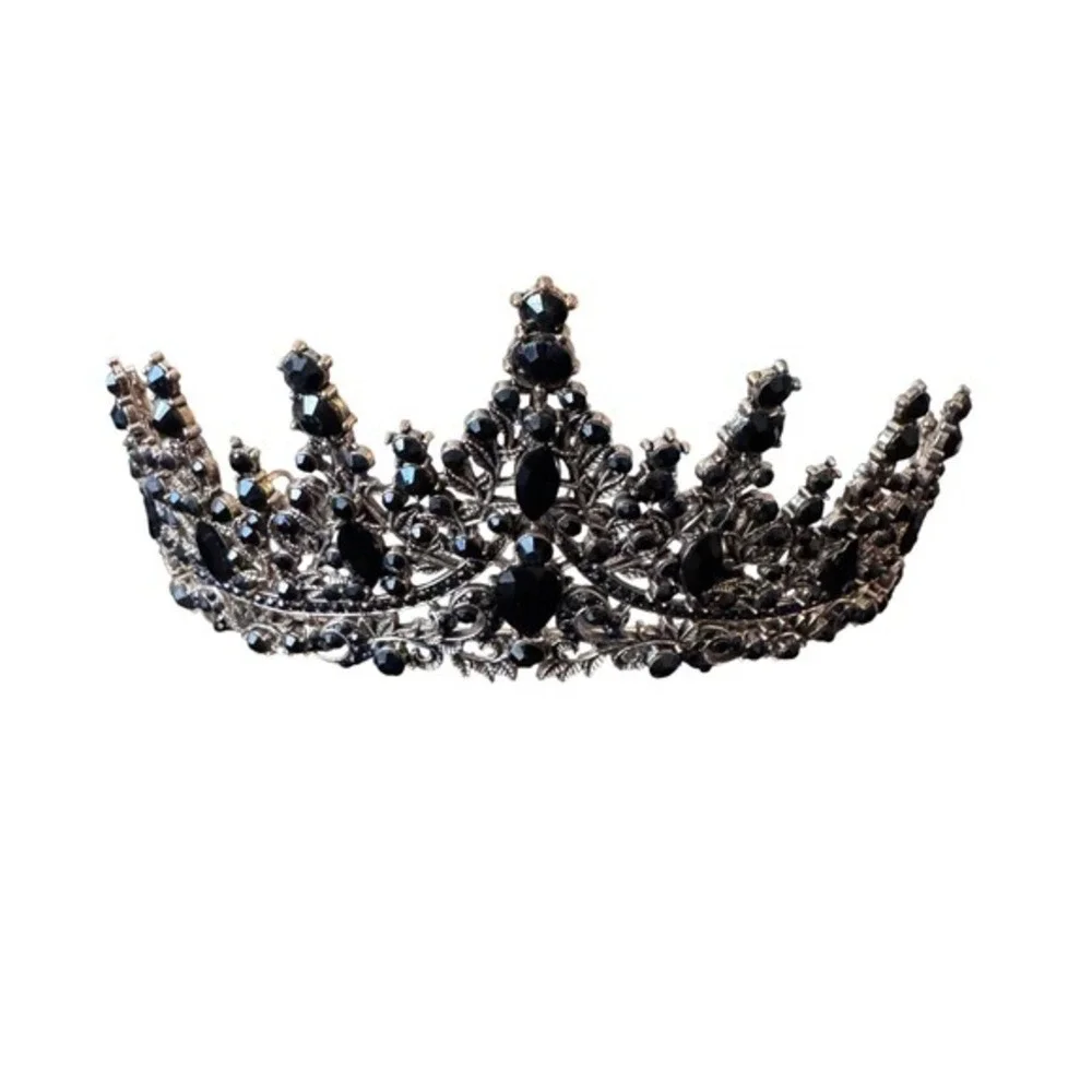 Gothic Crown Gold Metal with black‎ rhinestones - goth prom evil queen cosplay